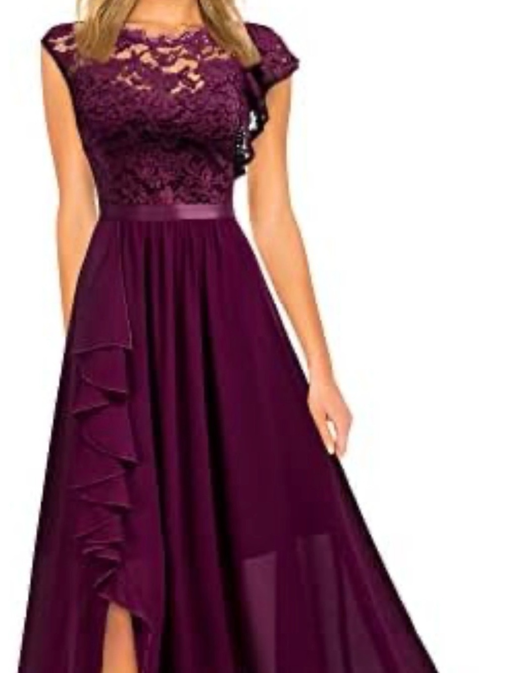 Miusol Plum Lace High-Low Evening Dress